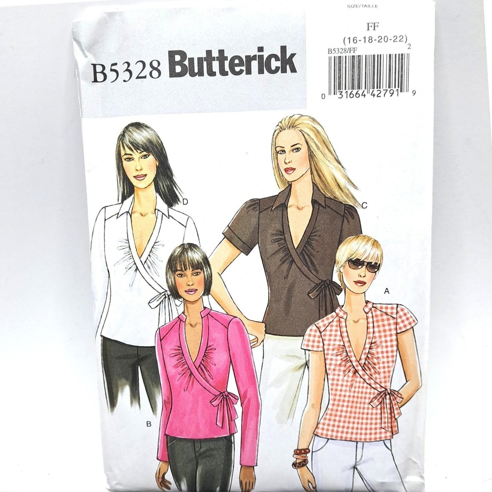 Butterick B5328 Wrap Top Sewing Pattern Womens Size 16-22 Uncut Blouse Vintage